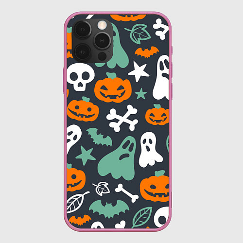 Чехол iPhone 12 Pro Max Halloween Monsters / 3D-Малиновый – фото 1