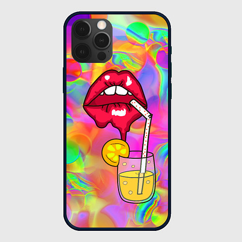 Чехол iPhone 12 Pro Max Cocktail lips / 3D-Черный – фото 1