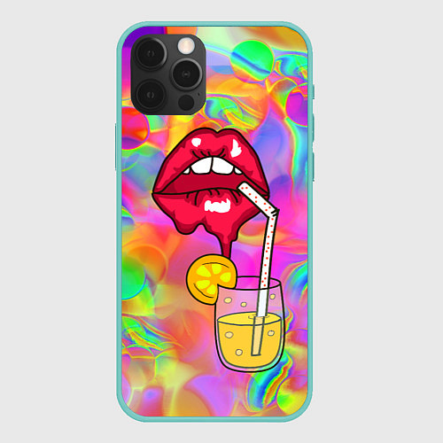 Чехол iPhone 12 Pro Max Cocktail lips / 3D-Мятный – фото 1