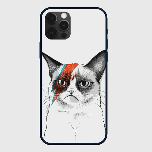 Чехол iPhone 12 Pro Max David Bowie: Grumpy cat / 3D-Черный – фото 1