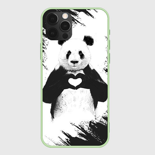 Чехол iPhone 12 Pro Max Panda Love / 3D-Салатовый – фото 1