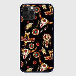 Чехол для iPhone 12 Pro Max Индейские культовые символы, цвет: 3D-черный