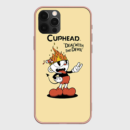 Чехол iPhone 12 Pro Max Cuphead: Flame Mugman / 3D-Светло-розовый – фото 1