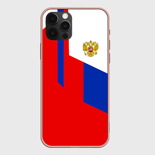 Чехол iPhone 12 Pro Max Russia: Geometry Tricolor / 3D-Светло-розовый – фото 1