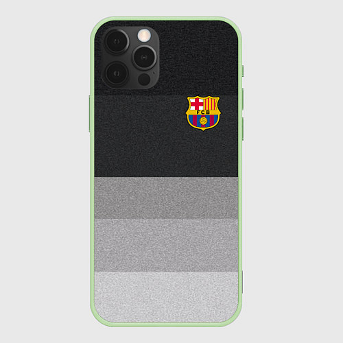 Чехол iPhone 12 Pro Max ФК Барселона: Серый стиль / 3D-Салатовый – фото 1