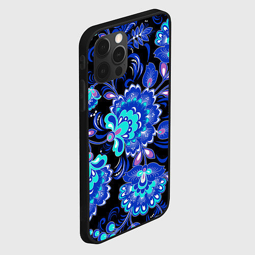 Чехол iPhone 12 Pro Max Синяя хохлома / 3D-Черный – фото 2