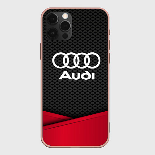 Чехол iPhone 12 Pro Max Audi: Grey Carbon / 3D-Светло-розовый – фото 1