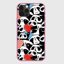Чехол для iPhone 12 Pro Max Милые панды, цвет: 3D-малиновый