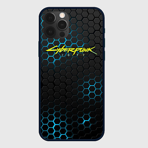 Чехол iPhone 12 Pro Max Cyberpunk 2077: Blue Carbon / 3D-Черный – фото 1