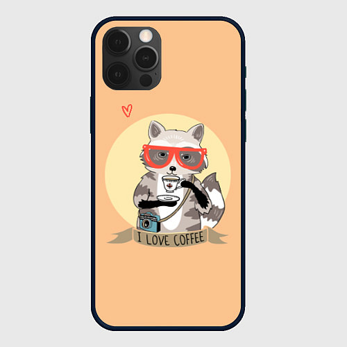 Чехол iPhone 12 Pro Max Raccoon Love Coffee / 3D-Черный – фото 1