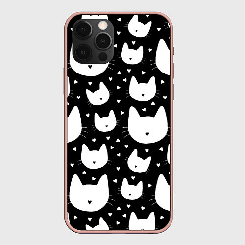 Чехол iPhone 12 Pro Max Love Cats Pattern / 3D-Светло-розовый – фото 1