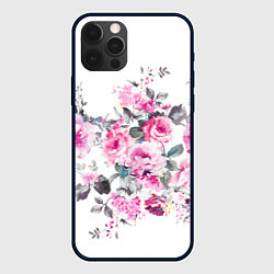 Чехол для iPhone 12 Pro Max Розовые розы, цвет: 3D-черный
