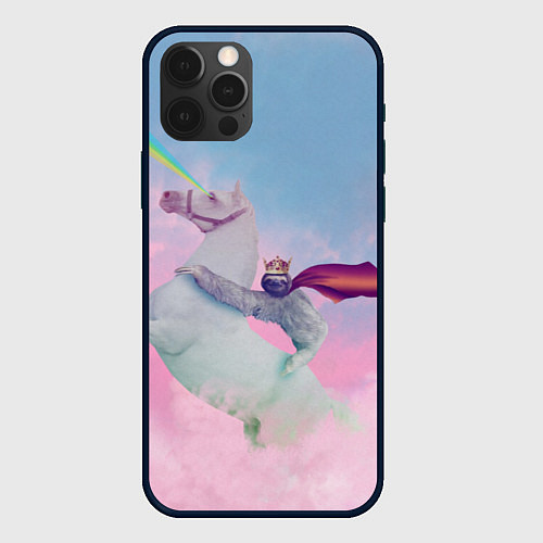 Чехол iPhone 12 Pro Max Ленивец король на единороге / 3D-Черный – фото 1