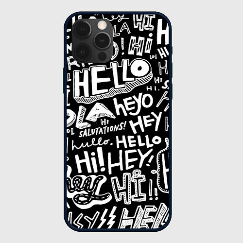 Чехол iPhone 12 Pro Max Hello Pattern / 3D-Черный – фото 1