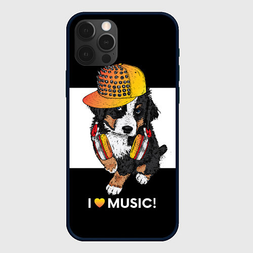 Чехол iPhone 12 Pro Max I like music / 3D-Черный – фото 1