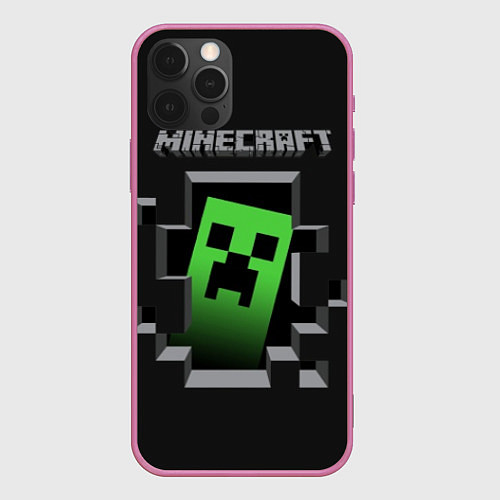 Чехол iPhone 12 Pro Max Minecraft Creeper / 3D-Малиновый – фото 1