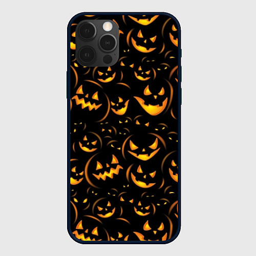 Чехол iPhone 12 Pro Max Тыквы на хэллоуин - паттерн / 3D-Черный – фото 1