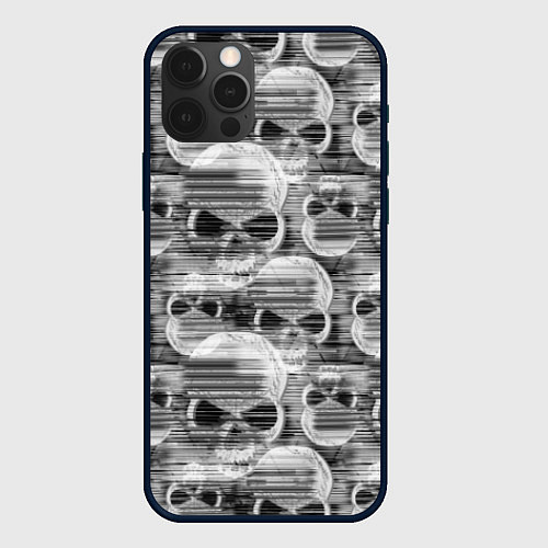 Чехол iPhone 12 Pro Max Серые черепа - растр / 3D-Черный – фото 1