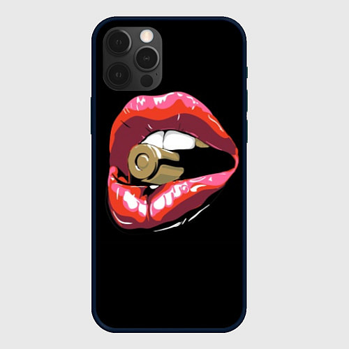Чехол iPhone 12 Pro Max Губы с патроном / 3D-Черный – фото 1
