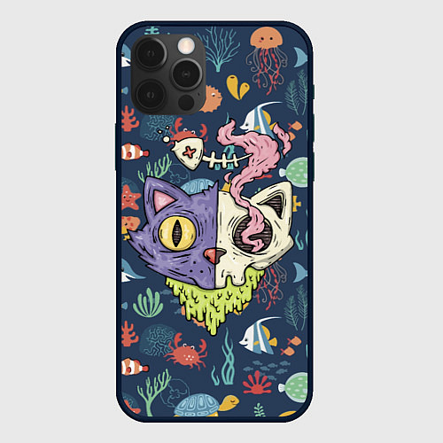 Чехол iPhone 12 Pro Max Cat skull - art / 3D-Черный – фото 1