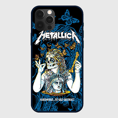 Чехол iPhone 12 Pro Max Metallica - бабочки / 3D-Черный – фото 1