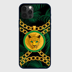 Чехол iPhone 12 Pro Max Золотой леопард и цепь