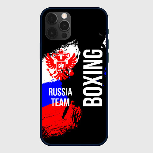 Чехол iPhone 12 Pro Max Boxing Russia Team и герб РФ / 3D-Черный – фото 1