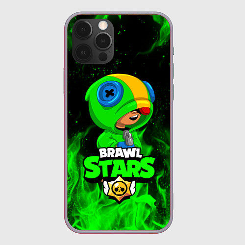 Чехол iPhone 12 Pro Max BRAWL STARS LEON ЛЕОН ЗЕЛЁНЫЙ ОГОНЬ / 3D-Серый – фото 1