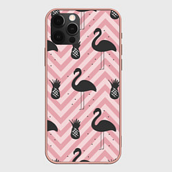 Чехол iPhone 12 Pro Max Черный фламинго арт