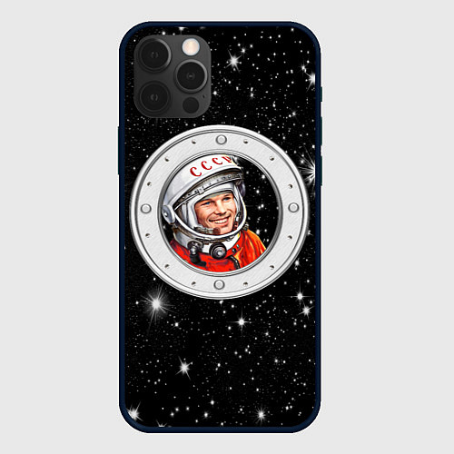 Чехол iPhone 12 Pro Max Юрий Гагарин звездное небо / 3D-Черный – фото 1