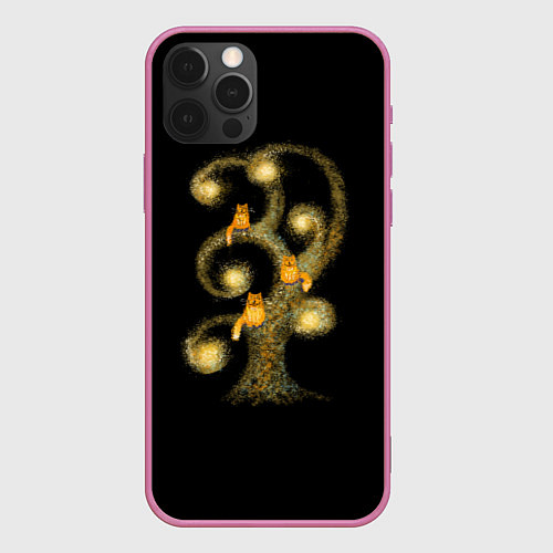 Чехол iPhone 12 Pro Max Коты на дереве / 3D-Малиновый – фото 1