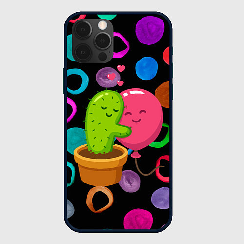 Чехол iPhone 12 Pro Max Влюбленные кактус и шарик / 3D-Черный – фото 1