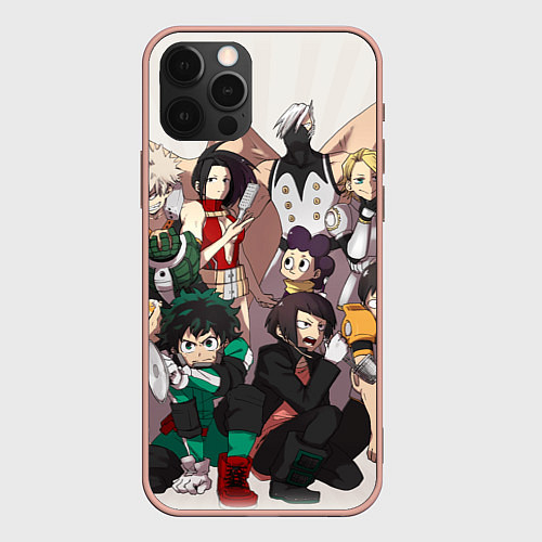 Чехол iPhone 12 Pro Max MY HERO ACADEMIA множество героев / 3D-Светло-розовый – фото 1