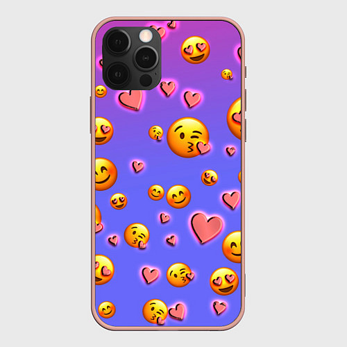 Чехол iPhone 12 Pro Max Очень много эмодзи / 3D-Светло-розовый – фото 1