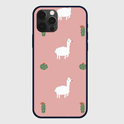 Чехол для iPhone 12 Pro Max Лама и кактусы, цвет: 3D-черный