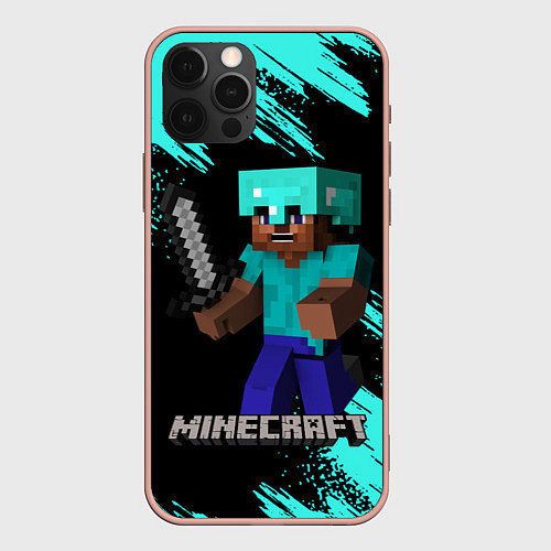 Чехол iPhone 12 Pro Max MINECRAFT / 3D-Светло-розовый – фото 1