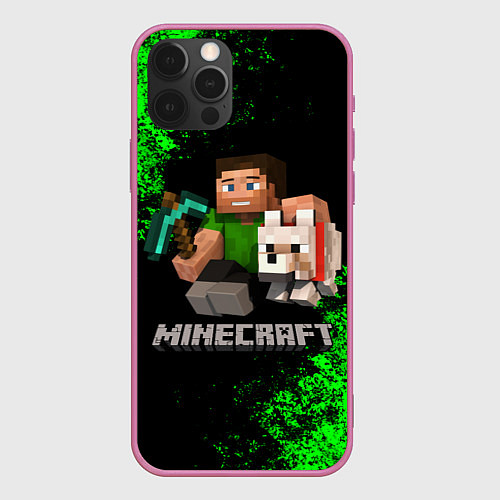 Чехол iPhone 12 Pro Max MINECRAFT / 3D-Малиновый – фото 1