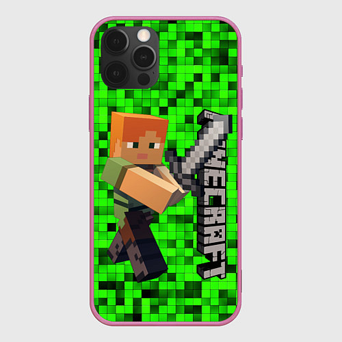 Чехол iPhone 12 Pro Max MINECRAFT / 3D-Малиновый – фото 1