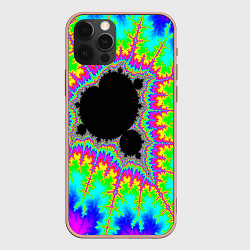 Чехол iPhone 12 Pro Max Фрактальная кислотная черная дыра - множество Манд / 3D-Светло-розовый – фото 1