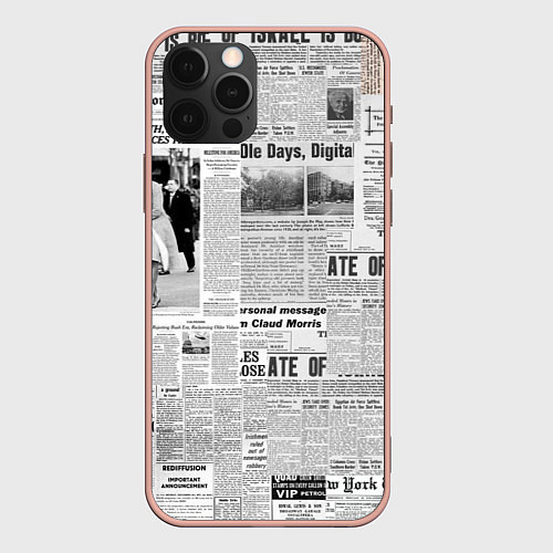 Чехол iPhone 12 Pro Max Газета Newspaper / 3D-Светло-розовый – фото 1