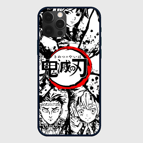 Чехол iPhone 12 Pro Max Kimetsu no yaiba чернобелый аниме коллаж / 3D-Черный – фото 1