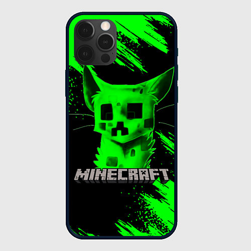 Чехол iPhone 12 Pro Max MINECRAFT CREEPER CAT / 3D-Черный – фото 1