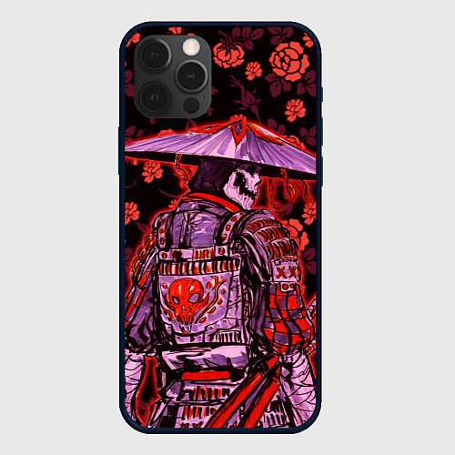 Чехол iPhone 12 Pro Max Самурай в розах / 3D-Черный – фото 1