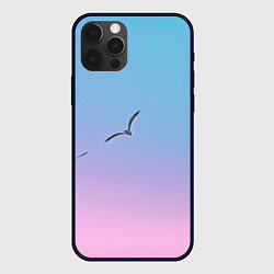 Чехол для iPhone 12 Pro Max Чайки птицы полет градиент, цвет: 3D-черный