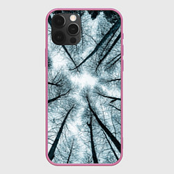 Чехол для iPhone 12 Pro Max Деревья вид снизу мрачный, цвет: 3D-малиновый
