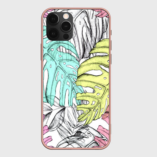 Чехол iPhone 12 Pro Max ТЕКСТУРА ТРОПИКИ / 3D-Светло-розовый – фото 1
