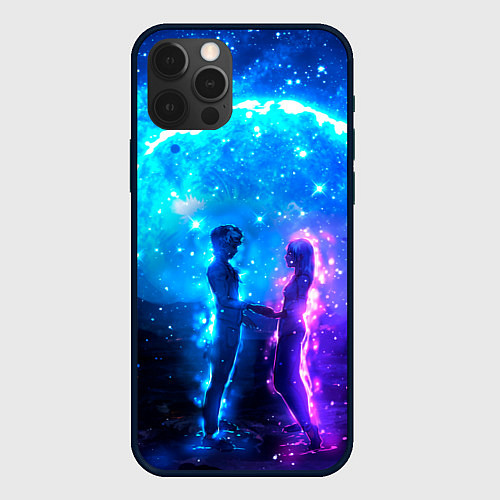 Чехол iPhone 12 Pro Max Внеземная пара луна ночь / 3D-Черный – фото 1