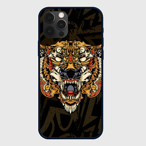 Чехол iPhone 12 Pro Max Тигровый стимпанк Tiger / 3D-Черный – фото 1