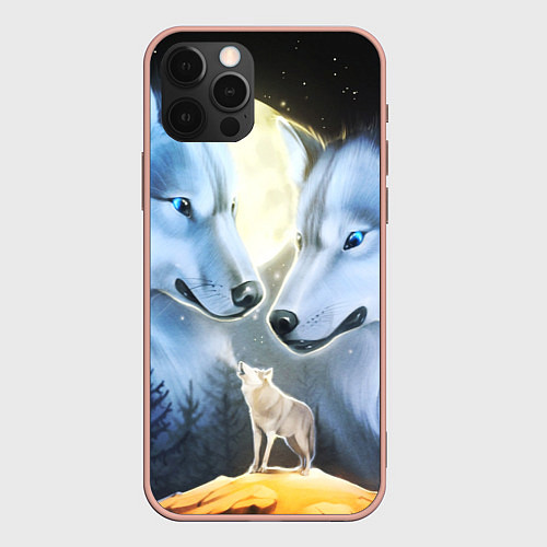 Чехол iPhone 12 Pro Max ВОЛК В НОЧИ D / 3D-Светло-розовый – фото 1
