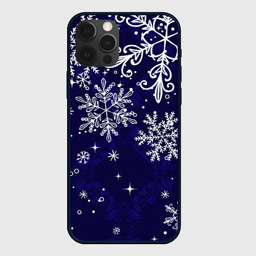 Чехол iPhone 12 Pro Max Новогодние снежинки / 3D-Черный – фото 1